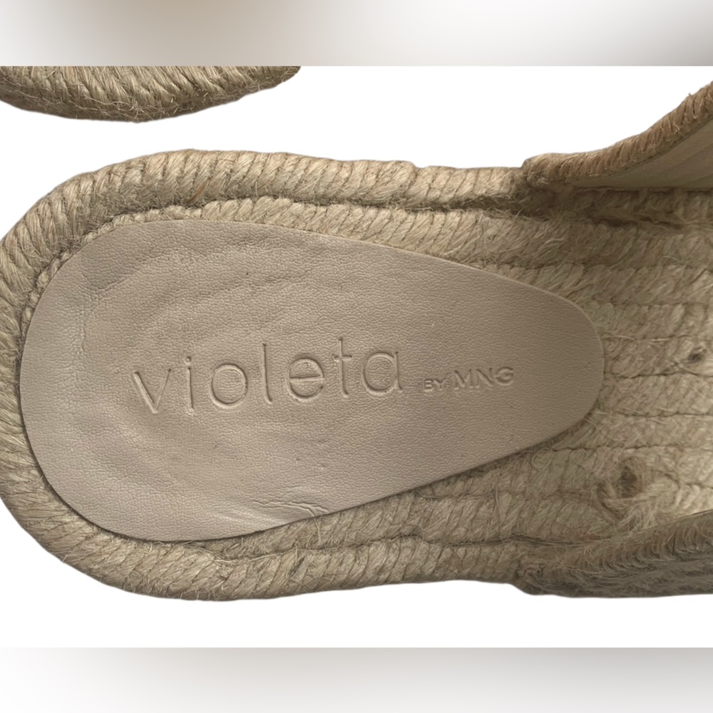 VIOLETA BY MANGO Natural Light Jute Flat Sandals Square Toe Woman’s Shoes - Picture 9 of 13